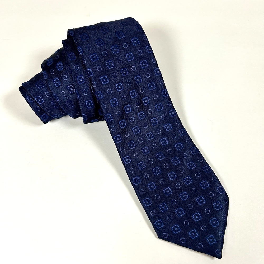 Isaia Napoli Silk Tie 7 Fold Geometric Luxury High End Handmade in ITALY